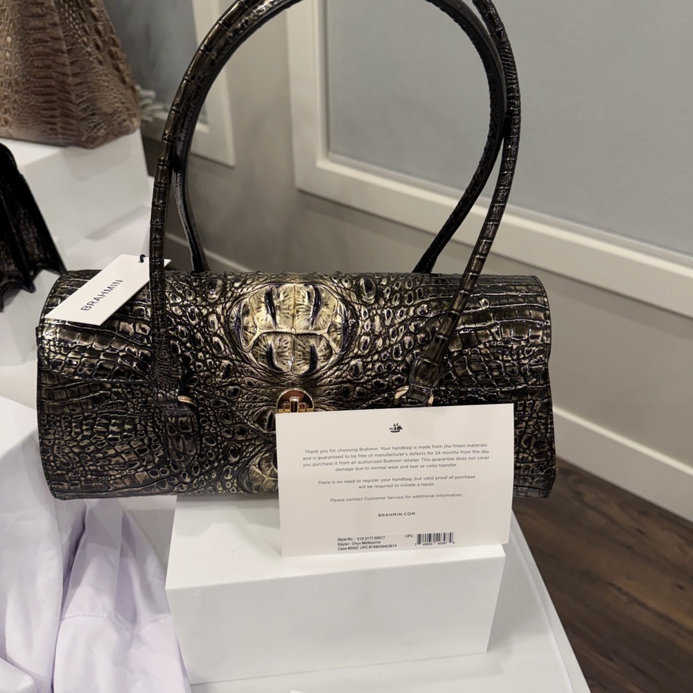 Brahmin Dayan Onyx Melbourne Crocodile Embossed Satchel Authentic/NWT